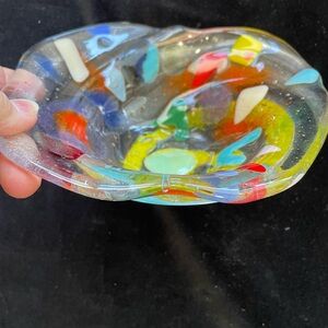 "Circles Of Joy “Contemporary Fused Art Glass  Abstract Handmade 6.5”x3 “ OOAK